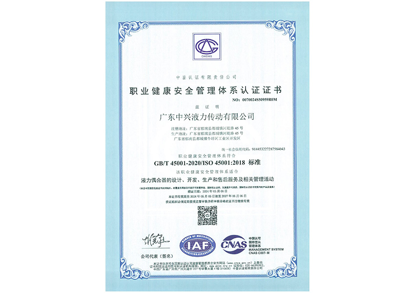 2024年職業健康安全管理體系認證證書（中文）